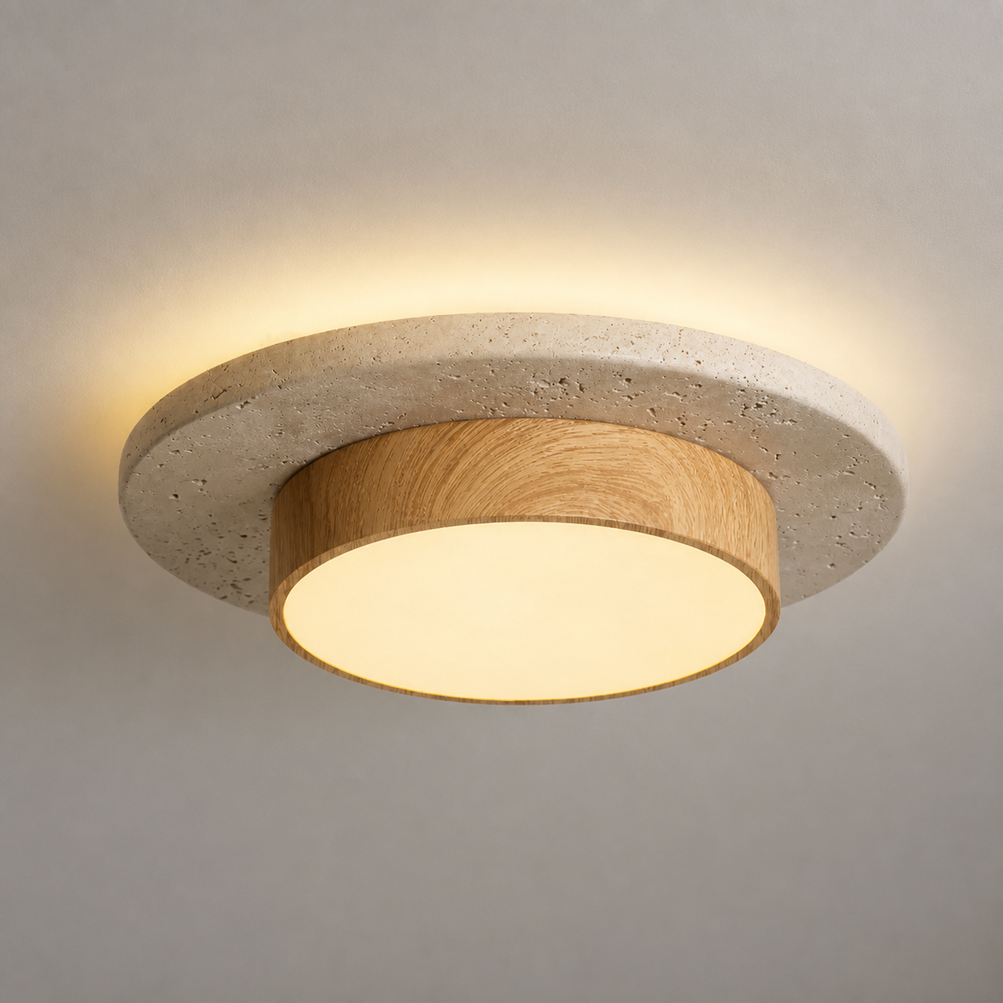 Flush Mount Ceiling Light, Travertine Wood Hallway Fixture, 8.7 In - Natural Wood variant studio v3 Codex