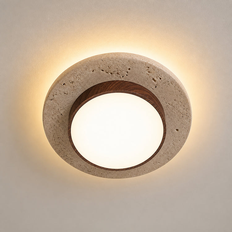 Flush Mount Ceiling Light, Travertine Wood Hallway Fixture, 8.7 In - Walnut variant studio v3 Codex