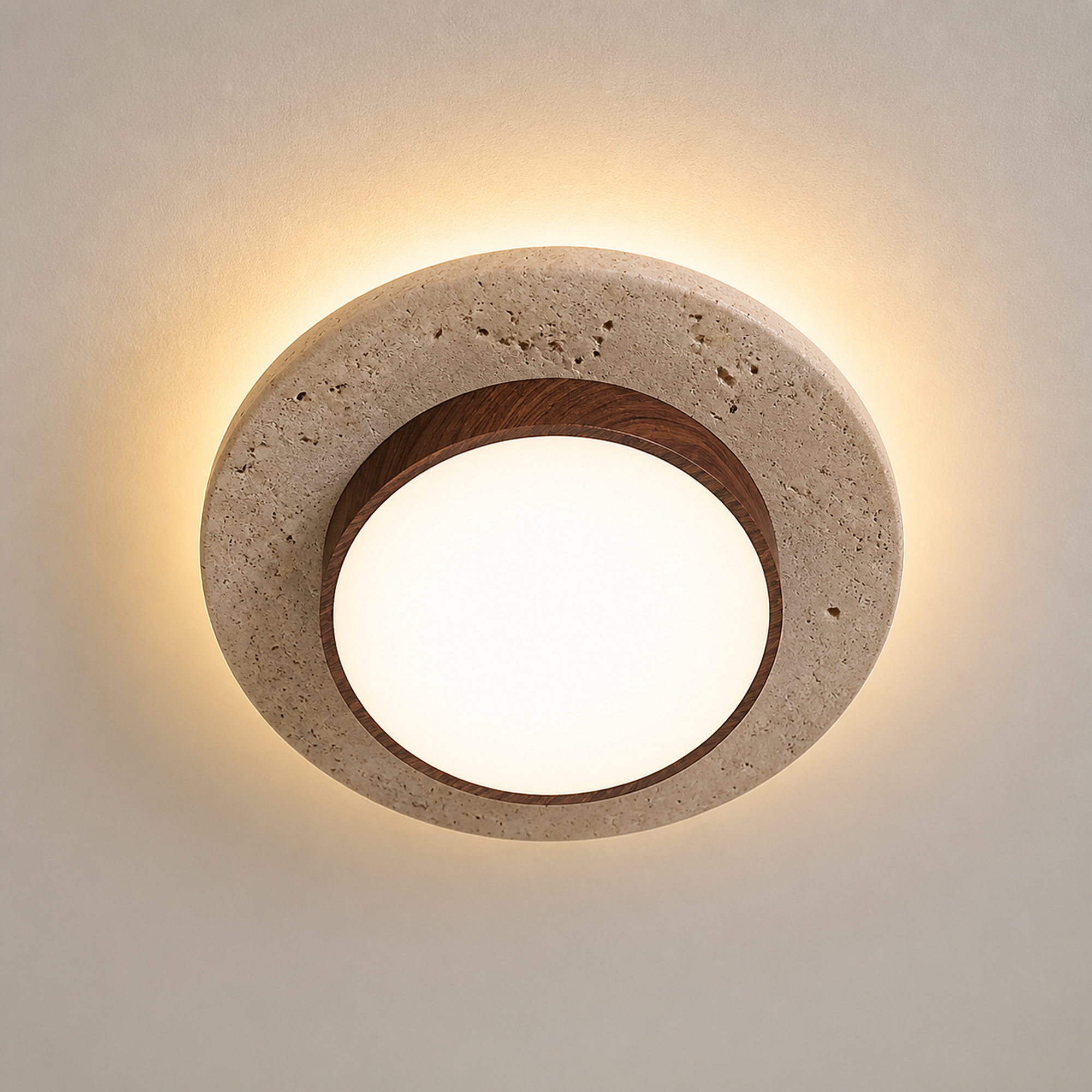 Flush Mount Ceiling Light, Travertine Wood Hallway Fixture, 8.7 In - Walnut variant studio v3 Codex